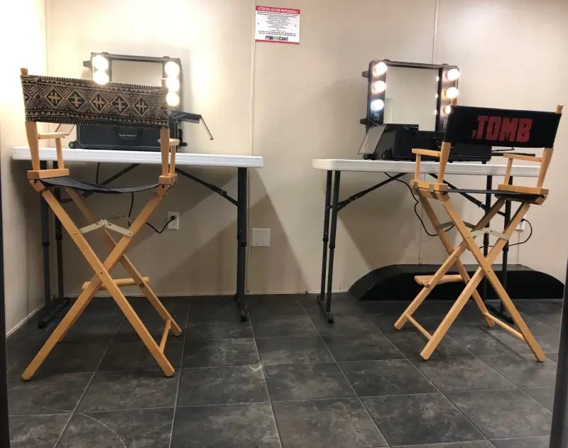 Changing room trailer on film set in Moorpark with lighting